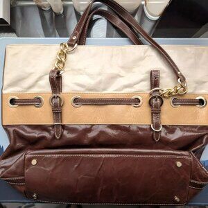 Aqua Madonna Leather Shoulder Bag - Brown & Cream